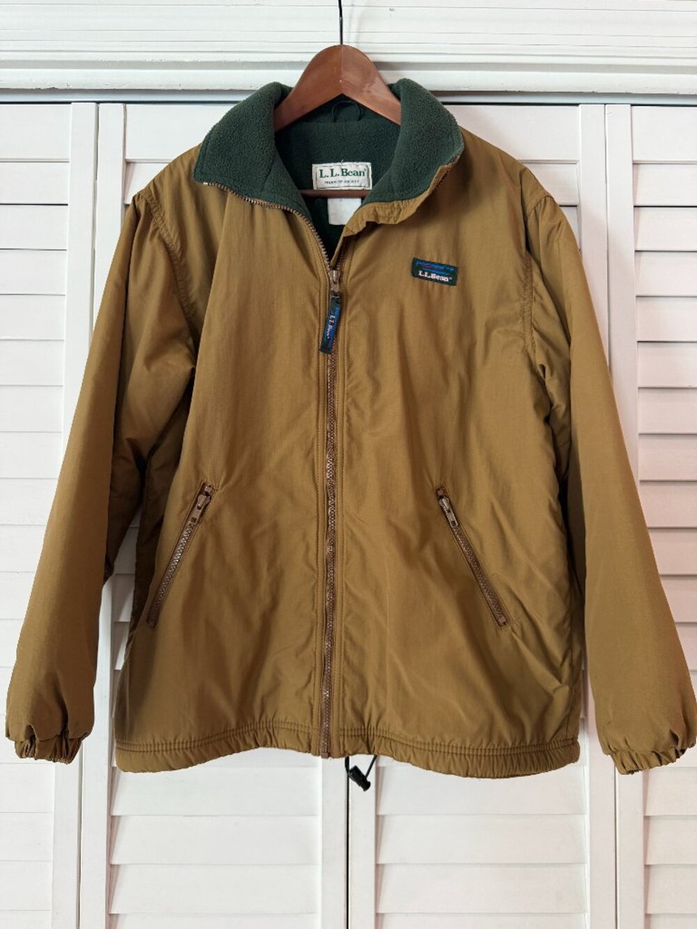 Vintage LL Bean Warm Up Jacket Mens L USA Made Lined Beige Full Zip Bomber